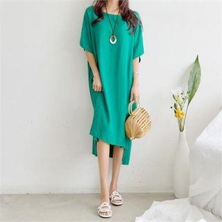 Round-neck Dip-back Dress With Sash