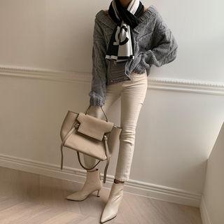 Shawl-collar Cable Knit Cardigan