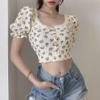 Puff-sleeve Floral Cropped T-shirt / Camisole Top