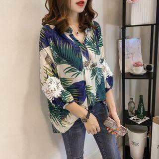 Leaf Print 3/4-sleeve Blouse / Camisole