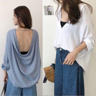 Long-sleeve Cutout Back Casual Shirt