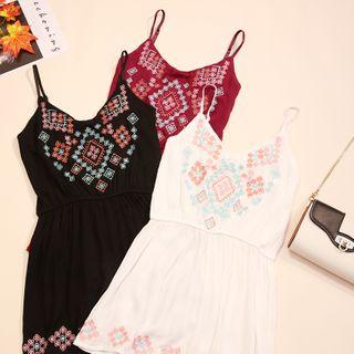 Embroidered Strappy Romper