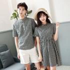 Couple Matching Gingham Short-sleeve Top / Short-sleeve Dress