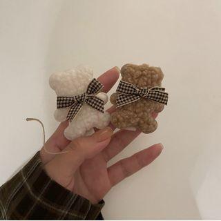 Ribbon Bear Faux Shearling Hair Clip