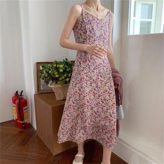 Flower Print Spaghetti Strap Midi Shift Dress / V-neck Cardigan