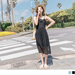 Ruffle Trim Sleeveless Lace Dress