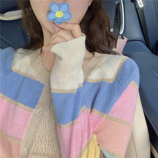 Color-block Striped Cardigan As Figure - One Size