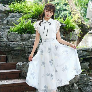 Lace Panel Tie-neck Shirt