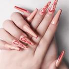 Dragon Print Faux Nail Tips Sm14210455 - Red & Pink - One Size