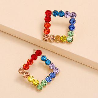 Rainbow Rhinestone Square Earring 1 Pair - Kc Gold - As Shown In Figure - One Size