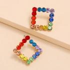 Rainbow Rhinestone Square Earring 1 Pair - Kc Gold - As Shown In Figure - One Size