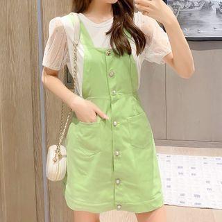 Set: Short-sleeve Sequined Blouse + Jumper Dress
