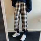 Fleece-lined Plaid Straight-fit Pants