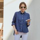 Button-trim Dip-back Denim Shirt Blue - One Size