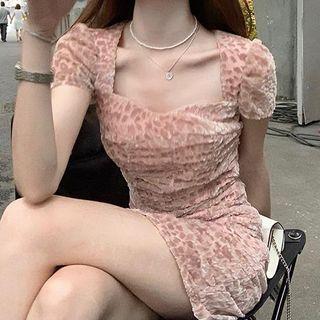 Short Sleeve Leopard Ruched Dress / Sleeveless Dress