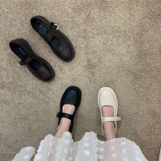 Round-toe Belted Faux-leather Mary Jane Flats