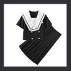 Sailor Collar Blouse / Cardigan / Pleated Skirt / Set