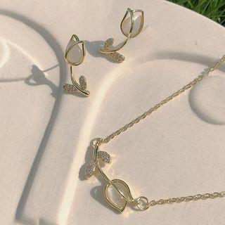 Rhinestone Tulip Ear Stud / Necklace