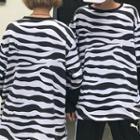 Mock Two-piece Long-sleeve Zebra Print T-shirt