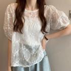 Embroidered Lace Puff Short-sleeve Top