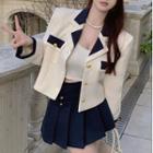 Two-tone Blazer / Cropped Camisole Top / Pleated Mini Skirt