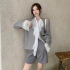 Lace Panel Ruffle Cardigan / Knit Shorts