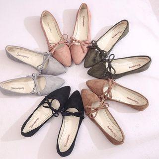 Faux Suede Bow Tie Pointed Toe Flats