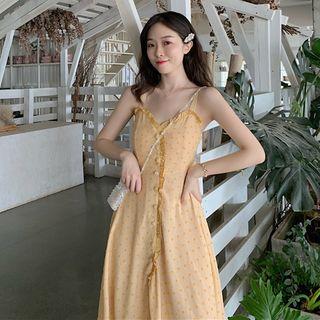 V-neck Dot Spaghetti-strap Dress