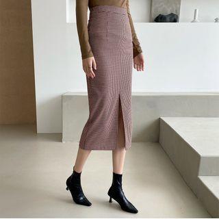 Houndstooth Long H-line Skirt