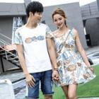 Couple Matching Printed Short Sleeve T-shirt/ Sleeveless A-line Dress