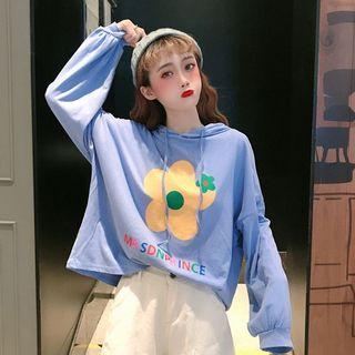 Printed Hooded Long-sleeve Oversize T-shirt