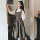 Frill Trim Stand-collar Blouse / Plaid Sleeveless Dress