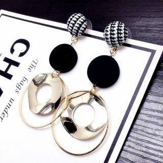 Alloy Hoop Houndstooth Disc Dangle Earring 1 Pair - Gold & Black - One Size