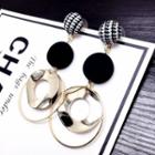 Alloy Hoop Houndstooth Disc Dangle Earring 1 Pair - Gold & Black - One Size