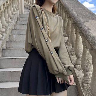 Set: Long-sleeve Top + Pleated Mini Skirt