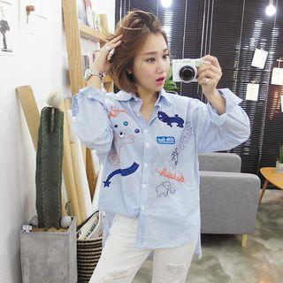 Animal Embroidered Cotton Shirt