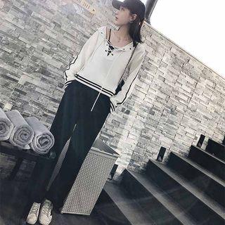 Set: Lace-up Sweatshirt + Harem Pants + Camisole Top