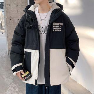 Two-tone Lettering Hooded Padded Jacket