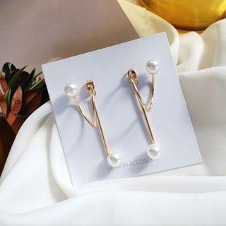Faux Pearl Dangle Earring 1 Pair - S925silver Pearl Earrings - Gold - One Size