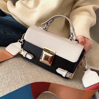 Color Block Faux Leather Flap Crossbody Bag