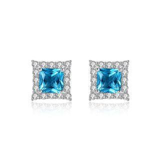 Sterling Silver Fashion Shining Geometric Square Earrings With Blue Cubic Zirconia Silver - One Size