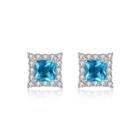 Sterling Silver Fashion Shining Geometric Square Earrings With Blue Cubic Zirconia Silver - One Size