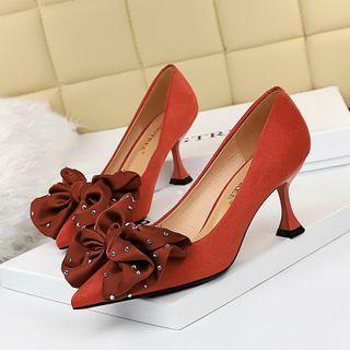 Rhinestone Bow Kitten Heel Pumps