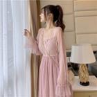 Mesh Panel Lace Long-sleeve Dress