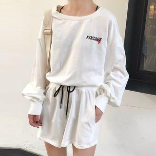 Print Long-sleeve Drawstring Waist Playsuit