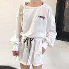 Print Long-sleeve Drawstring Waist Playsuit