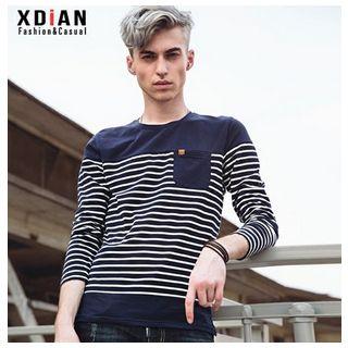 Striped Long Sleeve Pocket T-shirt