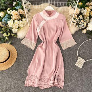 3/4-sleeve Traditional Chinese Midi Dress
