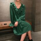 Long-sleeve V-neck Ruffle Dress