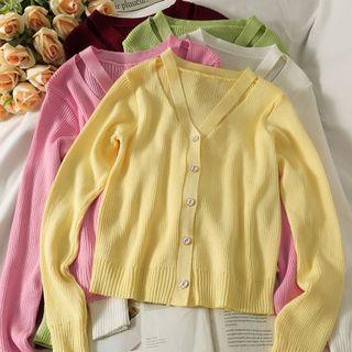Cutout Button-up V-neck Light Knit Top In 6 Colors